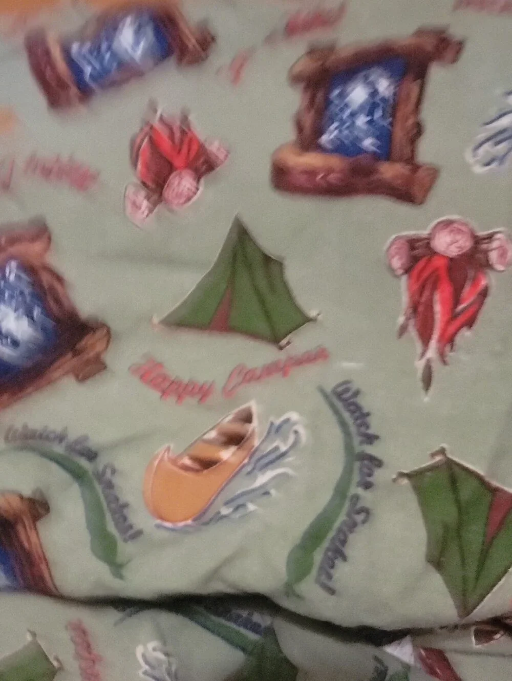 Joe Boxer Green Camping Print Full Size Flannel Sheet Set